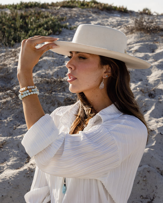 Chalcedony Mala bracelet stack