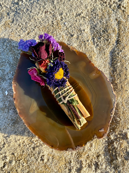 Palo Santo Smudge (Smopke Cleansing) bundle with Agate slice bowl/ ashtray/ ring dish