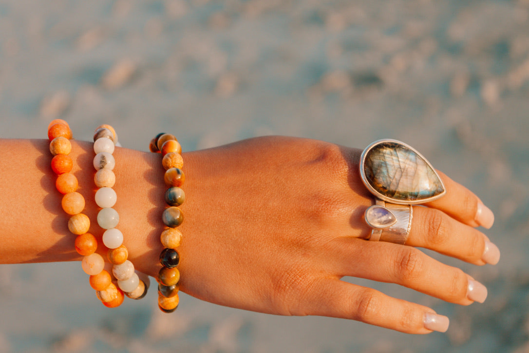 Rare Blue gold Tiger's Eye & Palo Santo Mala bracelet | repel negative energy and attract confidence