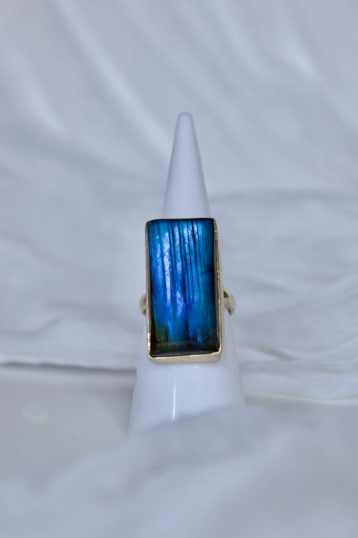 Sterling Silver Labradorite Ring (Rectangle Shape), size 5.5 | for creativity & manifestation
