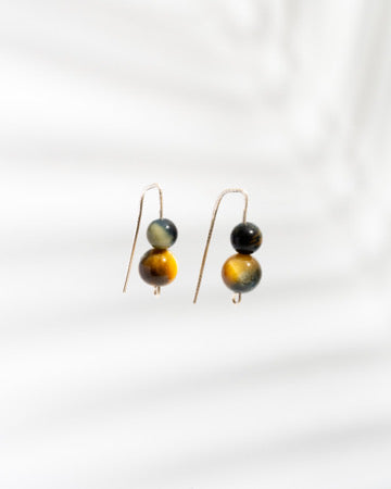 Rare Blue gold Tiger's Eye & sterling silver threader earrings | repel negative energy and attract confidence