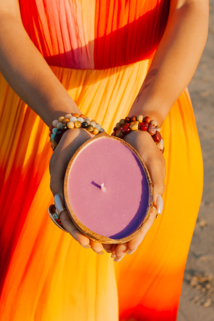 Coco Candle | Lavender & Sage- hand poured soy and coconut wax candle in a reusable natural coconut shell