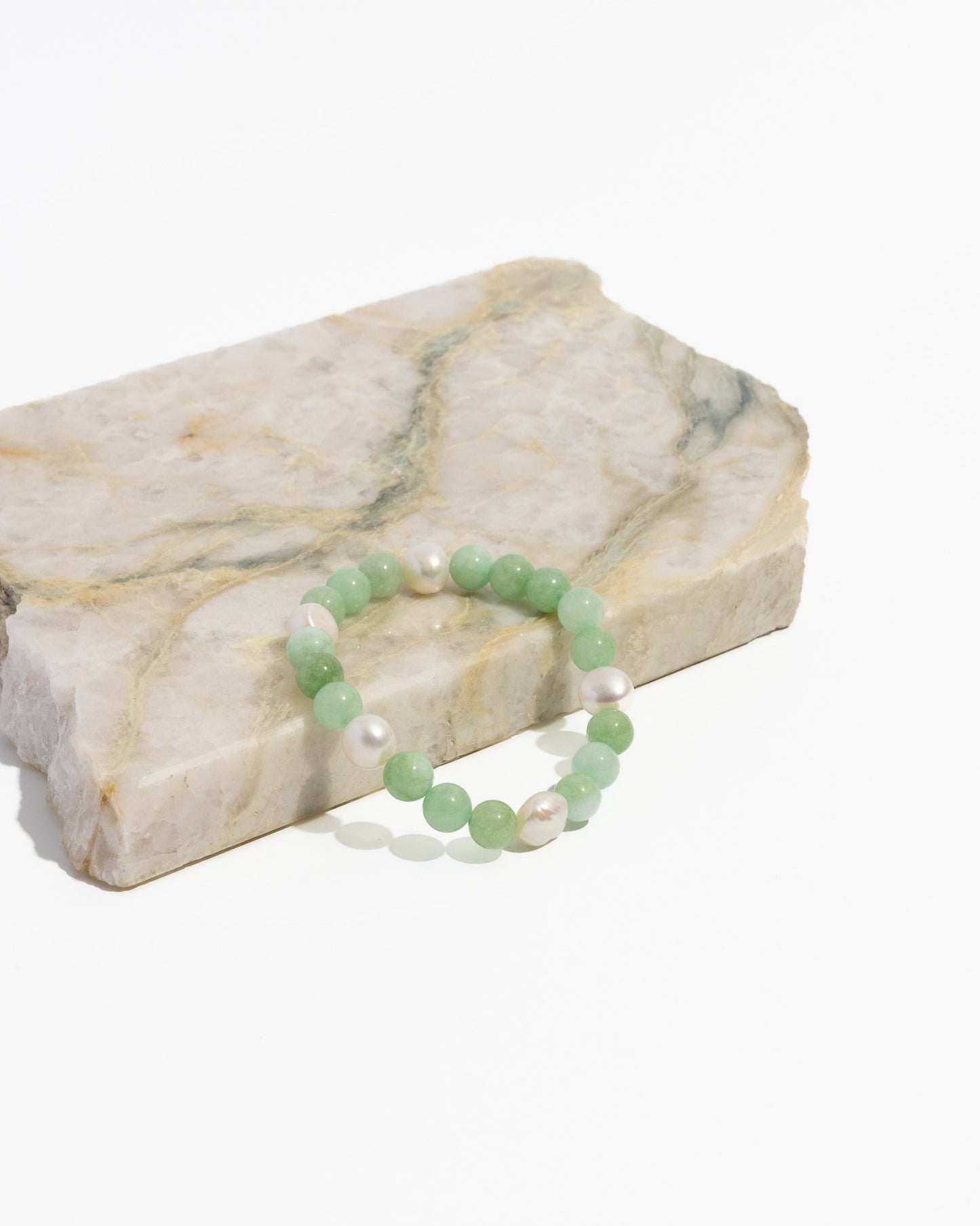 Lucky you Mala bracelet with Jade and freshwater pearls | channel wealth, grounding, and soothing energy