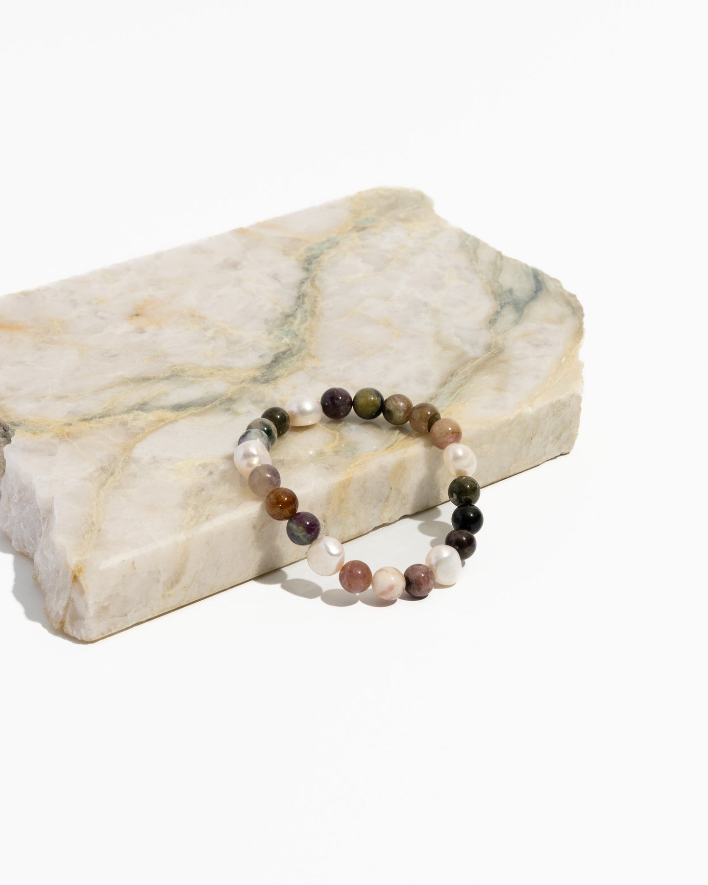 Watermelon Tourmaline Mala Bracelet with pearls | Deeper consciousness and a creative boost