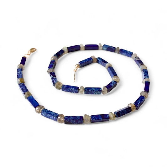 Blue Sea Sediment Jasper & Labradorite beaded necklace | For healing, inner peace, & manifestation