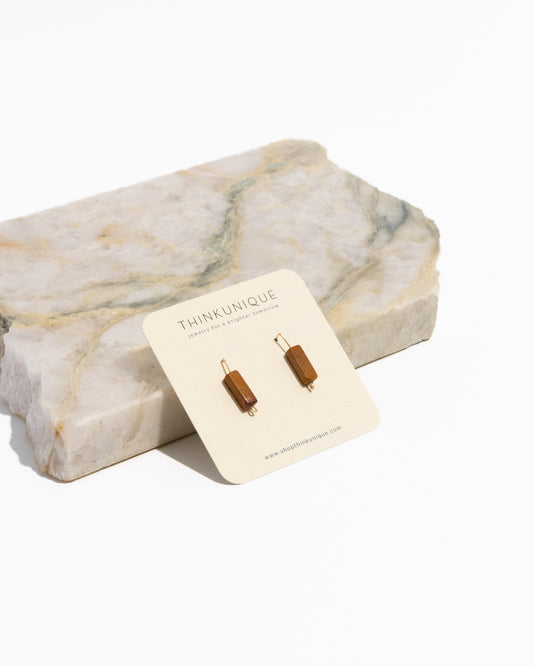 Minimalist Earrings | Sterling Silver Threader Earrings with Geometric Red Creek Jasper stones