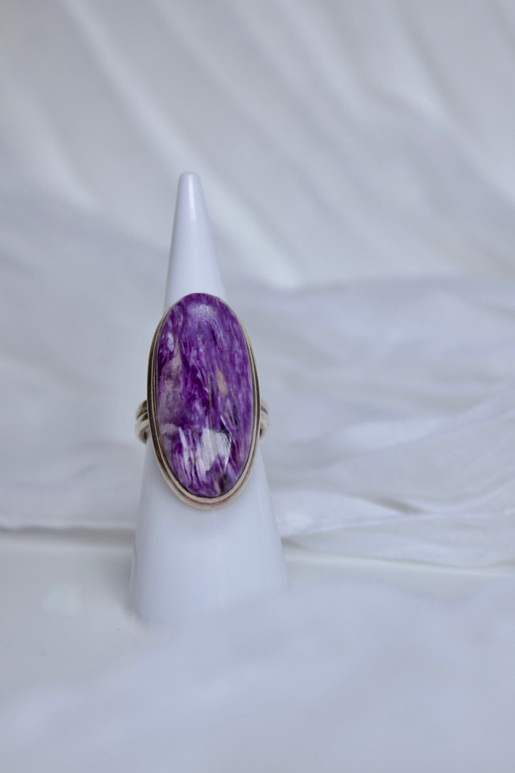 Sterling Silver Charoite Ring (Oval Shape), size 5.25 | for spiritual growth and transformation