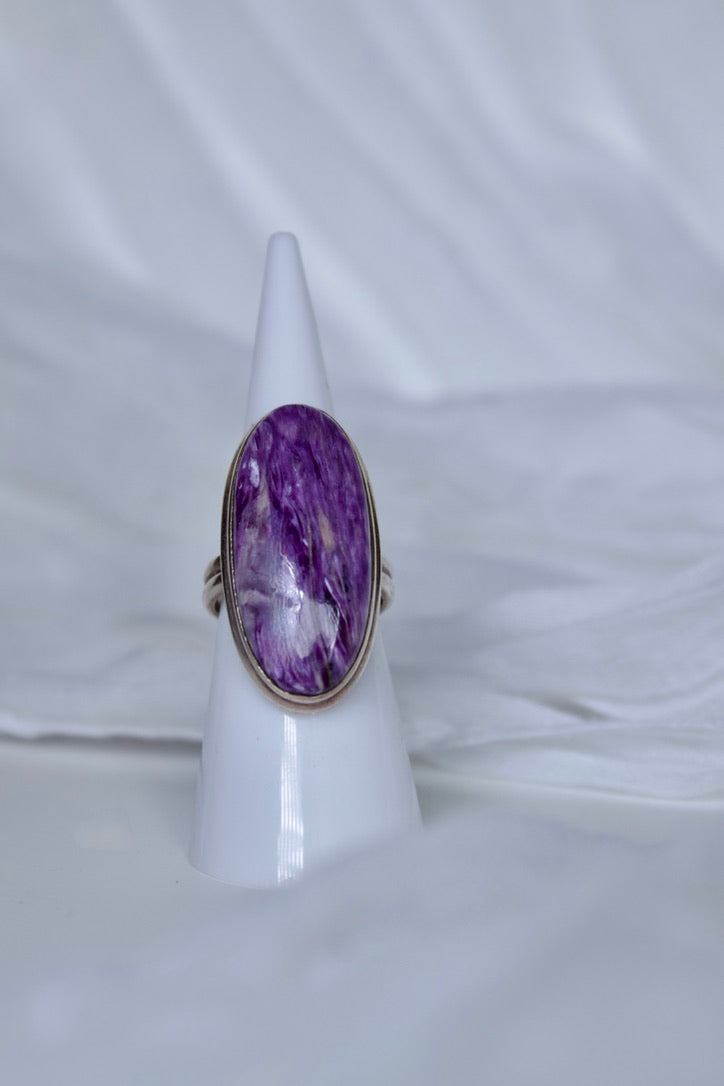 Sterling Silver Charoite Ring (Oval Shape), size 5.25 | for spiritual growth and transformation