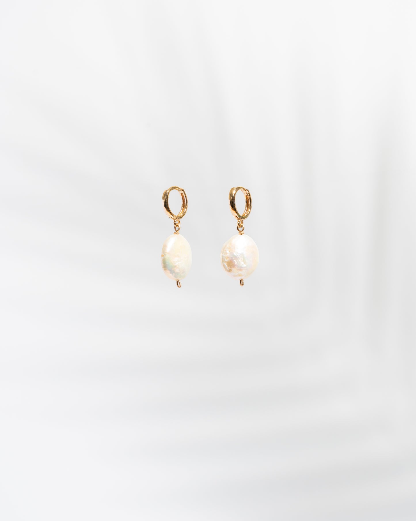 Coin Pearl Huggie Earrings