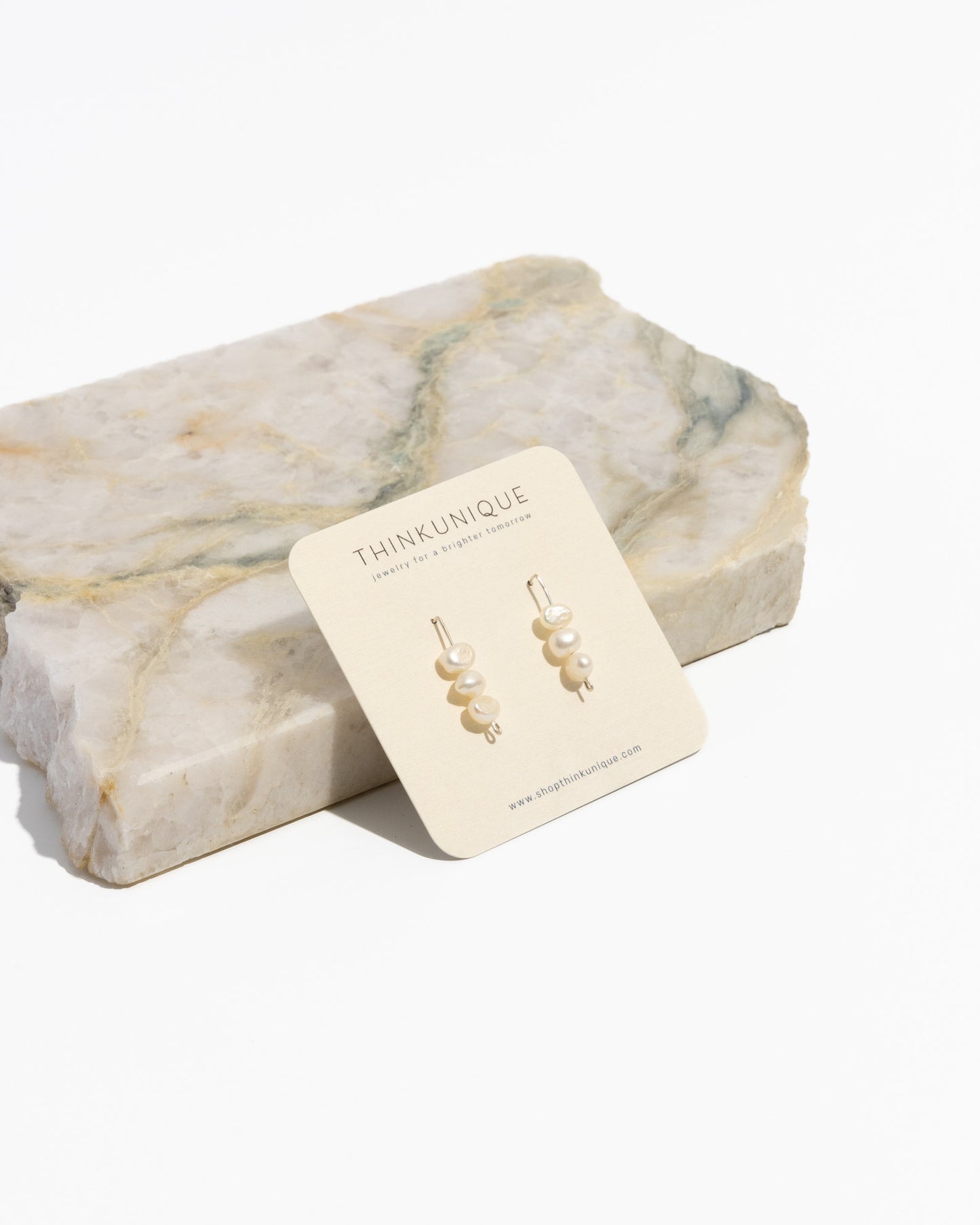 Pearl Trio Threader Earrings | Freshwater Pearl Earrings in multiple metals