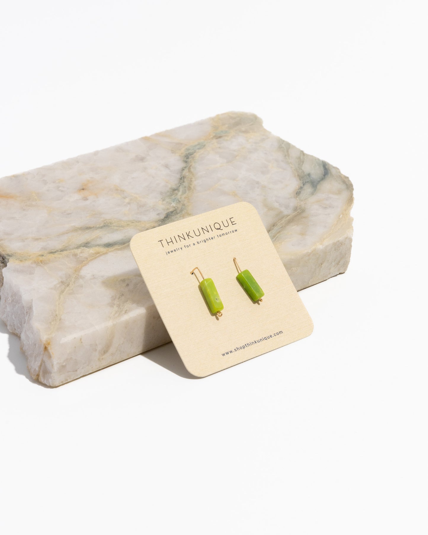 Minimalist Earrings | Sterling Silver Threader Earrings with Geometric Chrysoprase