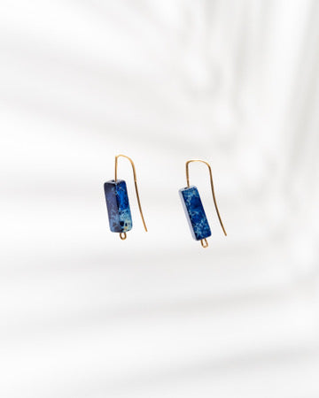 Minimalist Earrings | Sterling Silver Threader Earrings with Geometric Blue Sea Sediment Jasper