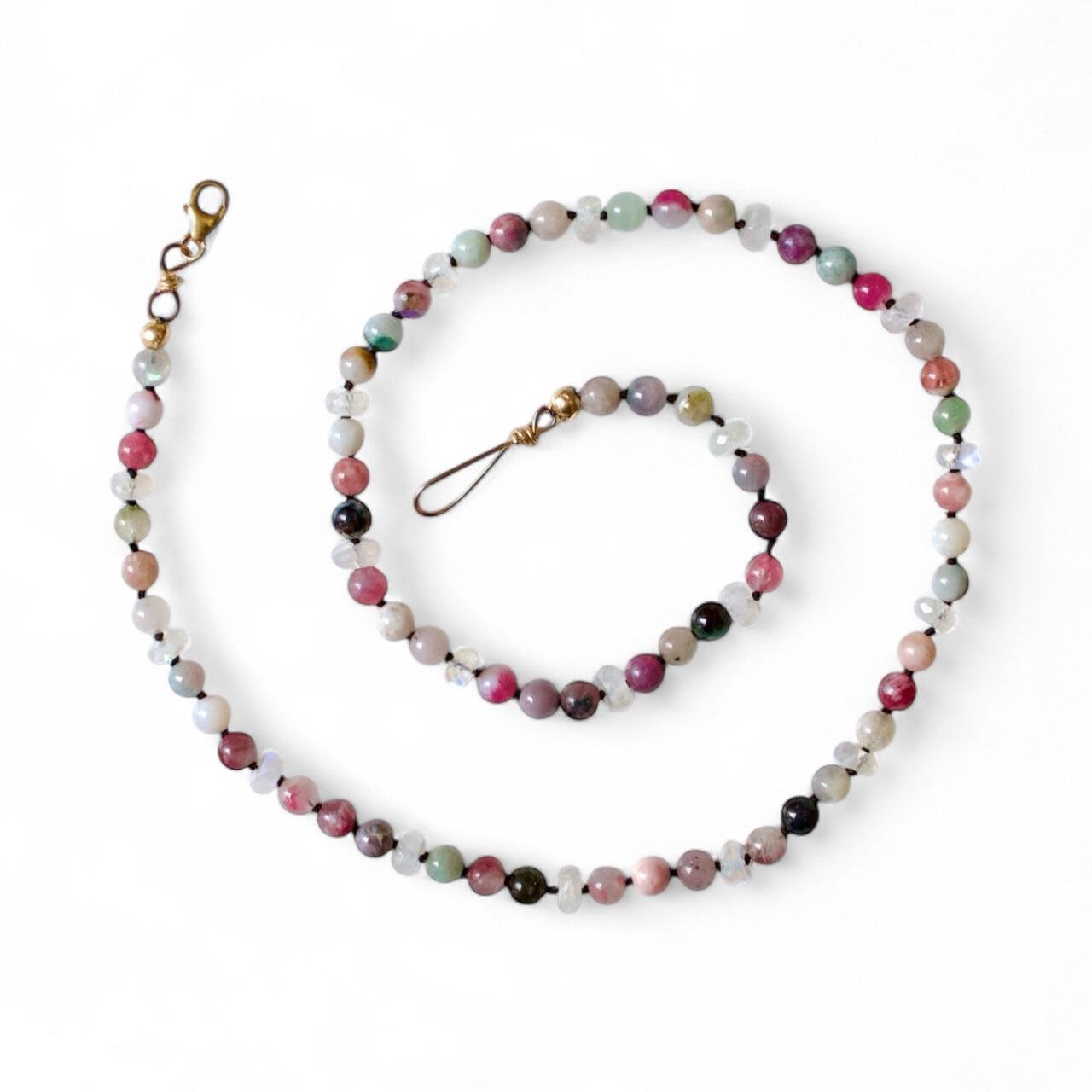 Watermelon Tourmaline & Moonstone beaded necklace | Enhance compassion and awaken spiritual growth