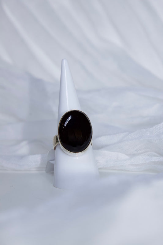 Sterling Silver Onyx Ring (Oval Shape), size 8.25 | for protection, & repelling negative energy