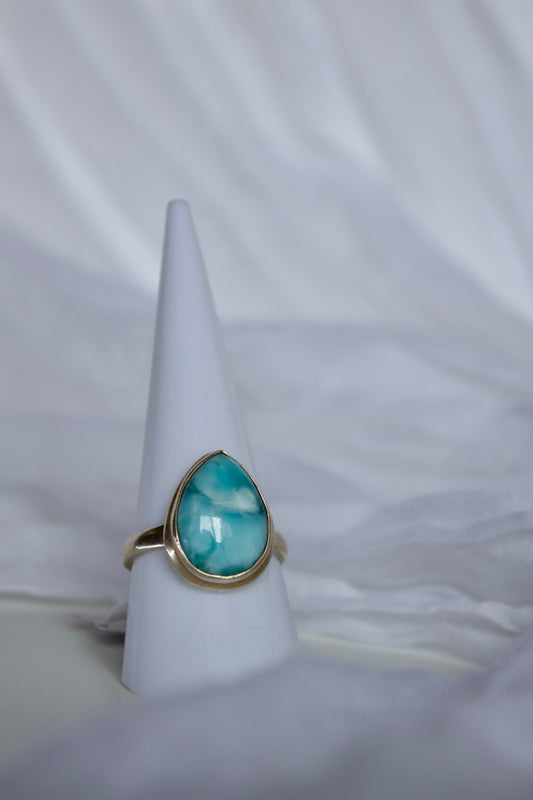 Larimar Ring, Sterling Silver (pear shape), size 9 | for calming & tranquility