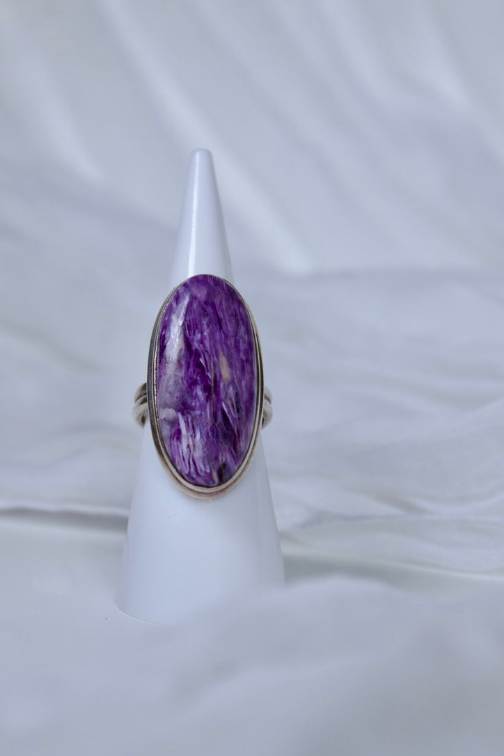Sterling Silver Charoite Ring (Oval Shape), size 5.25 | for spiritual growth and transformation