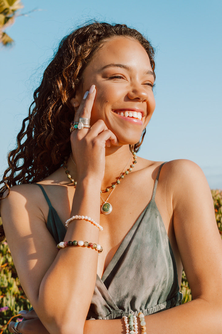 Watermelon Tourmaline Mala Bracelet with pearls | Deeper consciousness and a creative boost