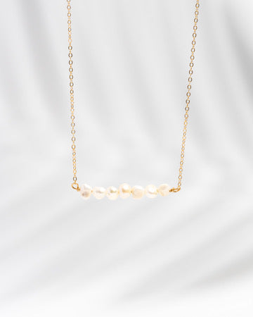 Tranquil Waters Necklace- Waterproof Pearl Bar Necklace in 14K Gold Fill