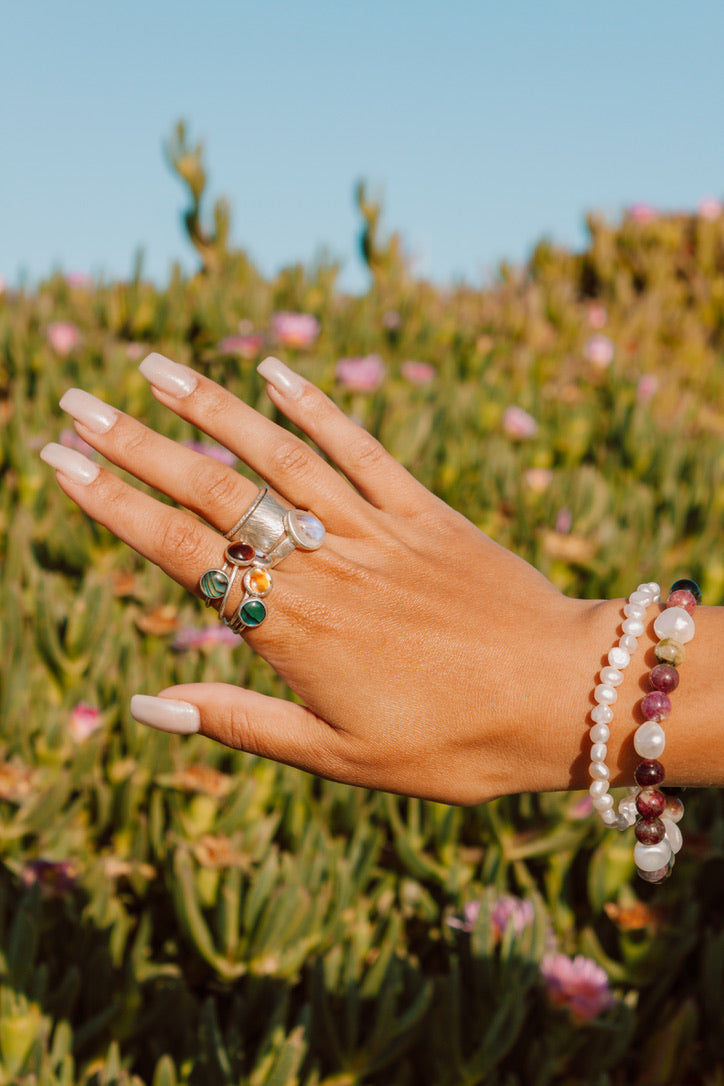 Watermelon Tourmaline Mala Bracelet with pearls | Deeper consciousness and a creative boost