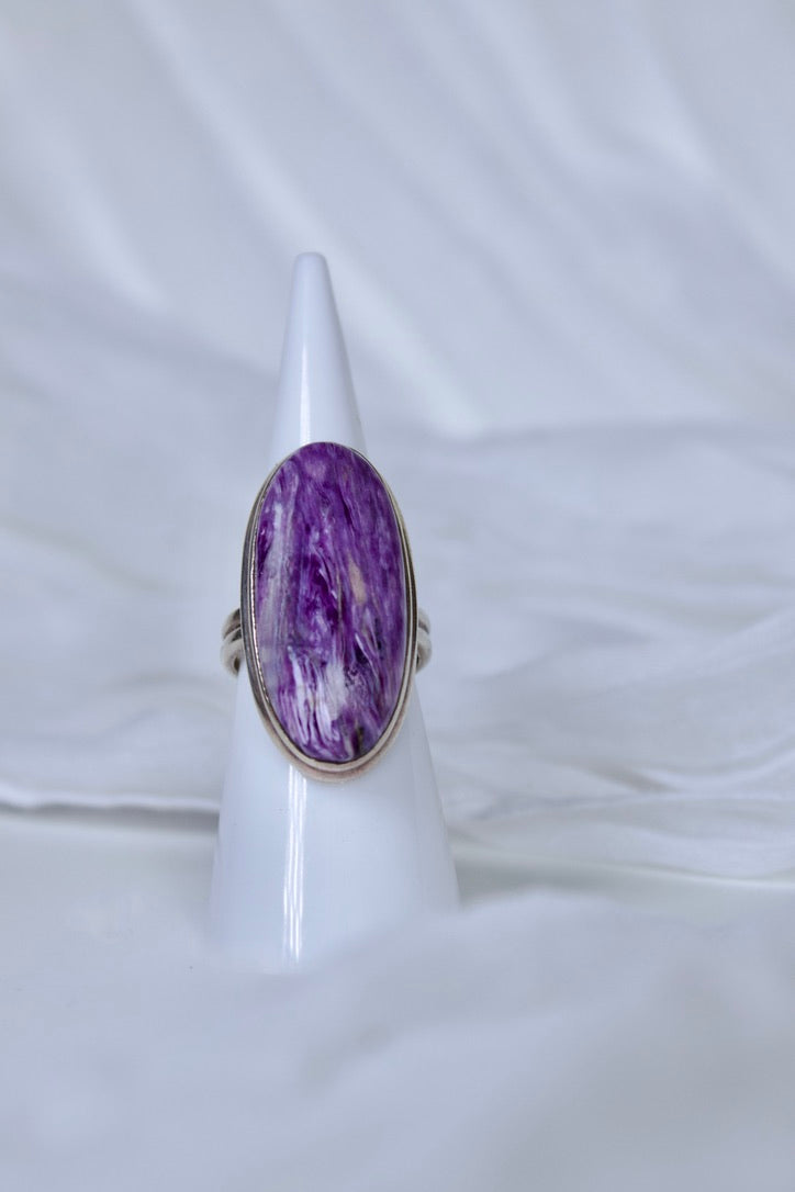 Sterling Silver Charoite Ring (Oval Shape), size 5.25 | for spiritual growth and transformation