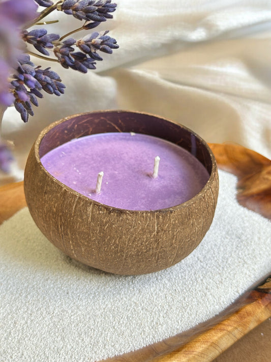 Coco Candle | Lavender & Sage- hand poured soy and coconut wax candle in a reusable natural coconut shell