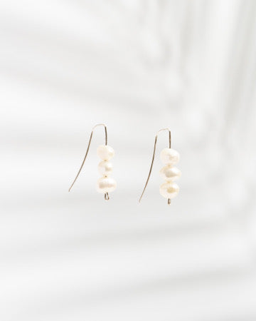 Pearl Trio Threader Earrings | Freshwater Pearl Earrings in multiple metals