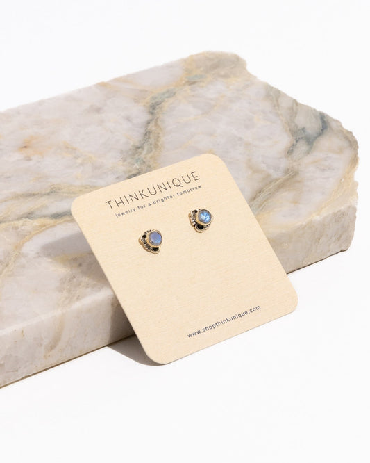 Rainbow Moonstone Sterling Silver Stud Earrings | Handmade Crystal Studs for Balance, Hope & Inner Confidence | 3 Styles