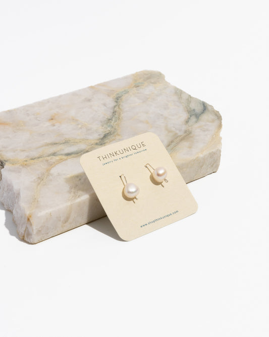 Pearl Round Threader Earrings | Freshwater Pearl Earrings in multiple metals