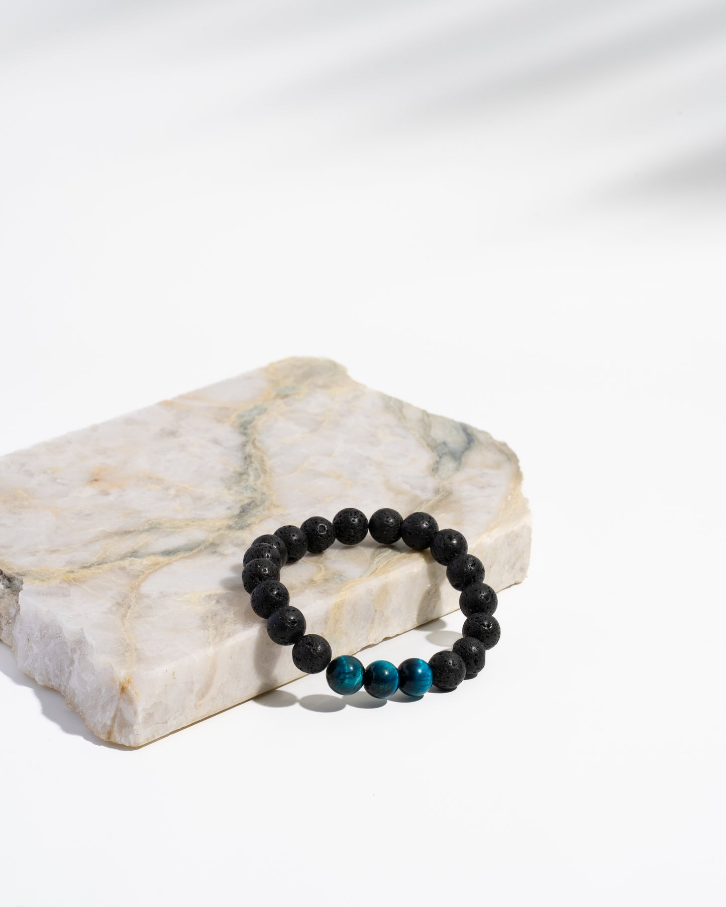 Rare Blue Tiger's Eye & lava stone diffuser Mala bracelet