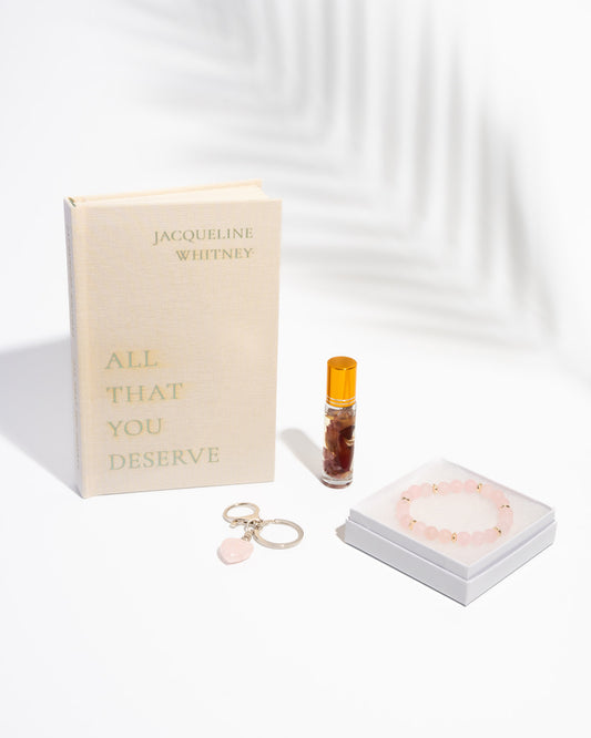 Self-Love & Romance Gift Set | Self-Love Poetry Book, Rose Quartz Heart, Allure Fragrance, & Mala Bracelet