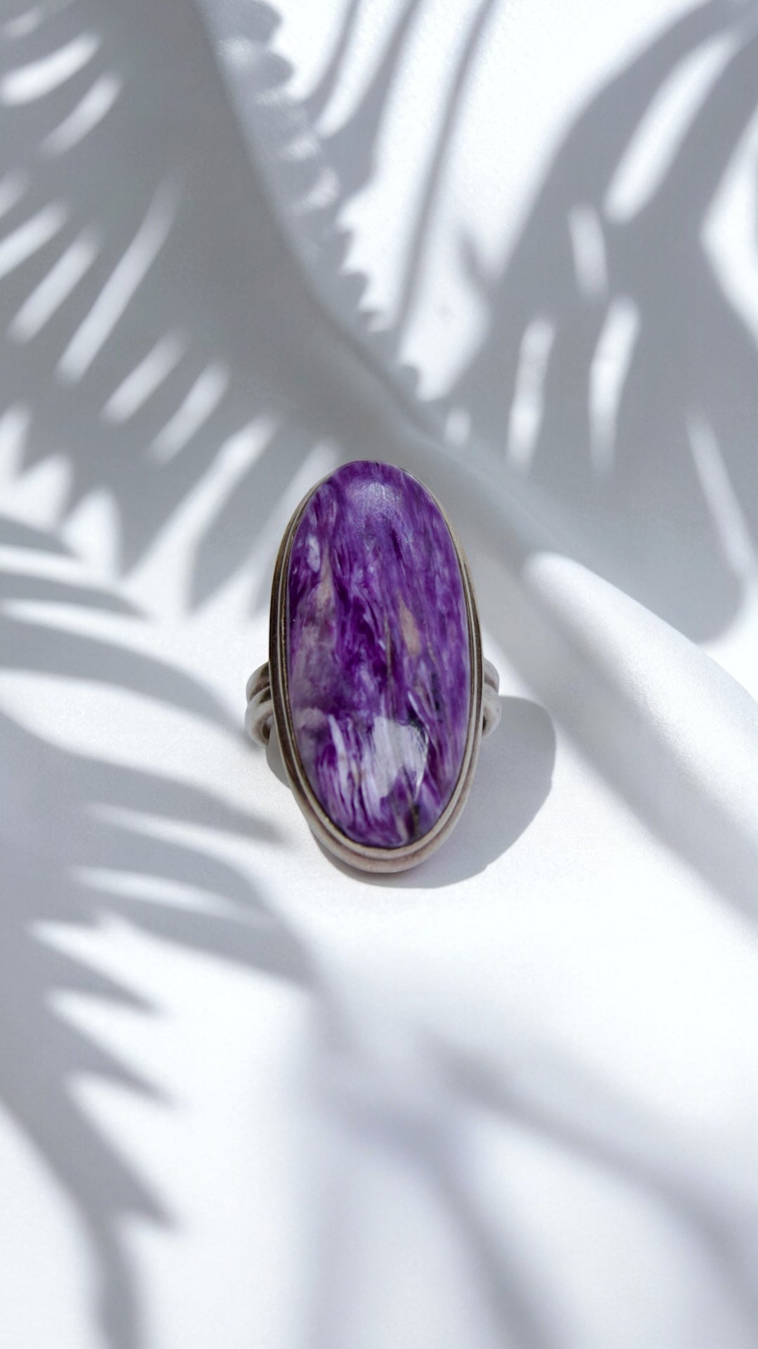 Sterling Silver Charoite Ring (Oval Shape), size 5.25 | for spiritual growth and transformation
