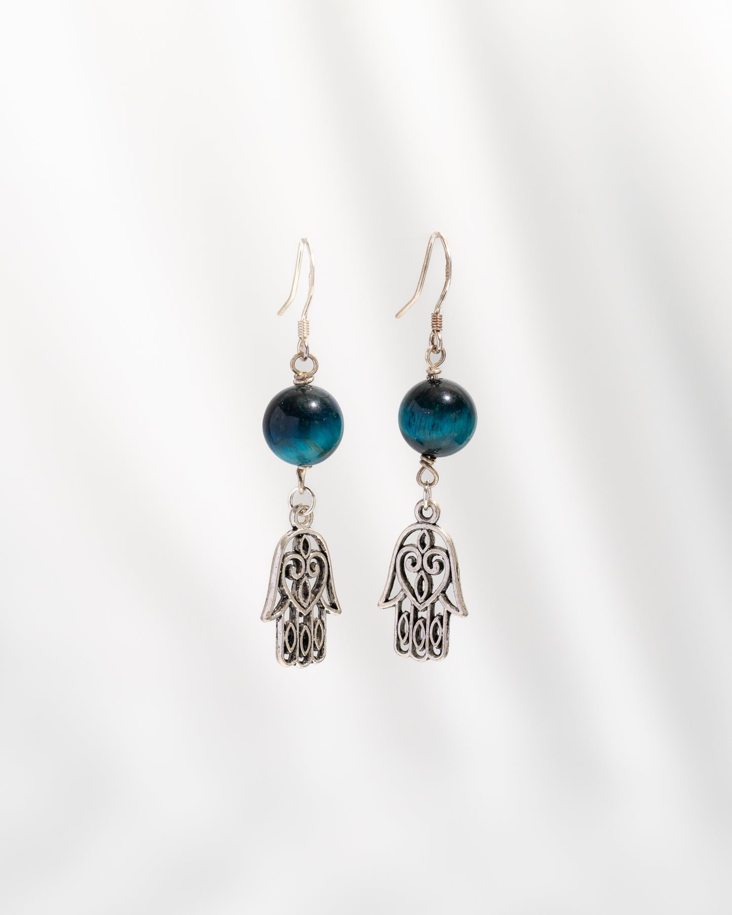 Blue Tiger's Eye & Hamsa Earring