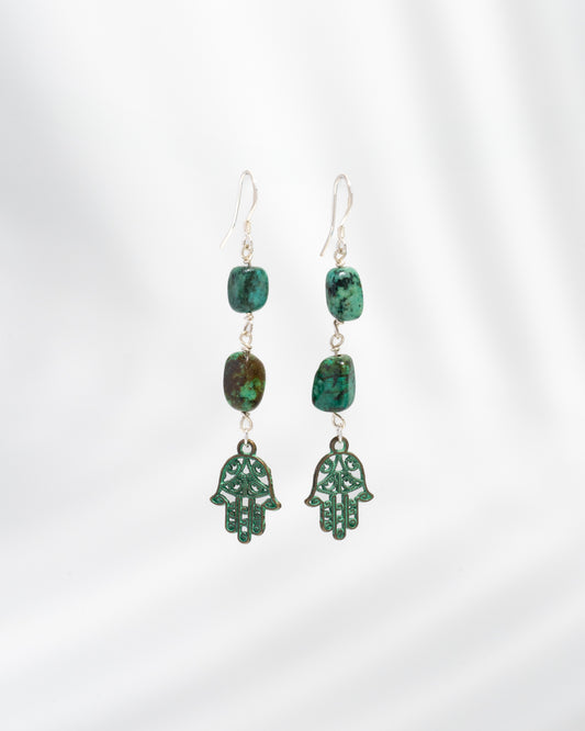 Turquoise & Hamsa Earring