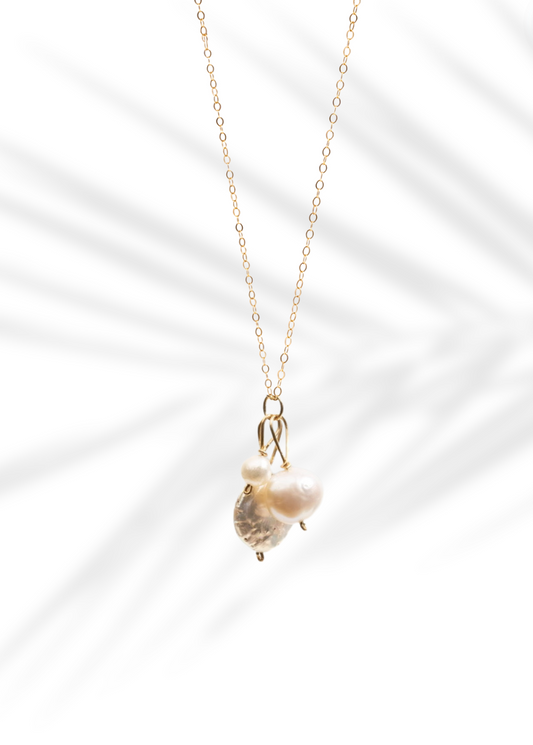 Trinity Necklace- Waterproof Pearl Trio Necklace in 14K Gold Fill