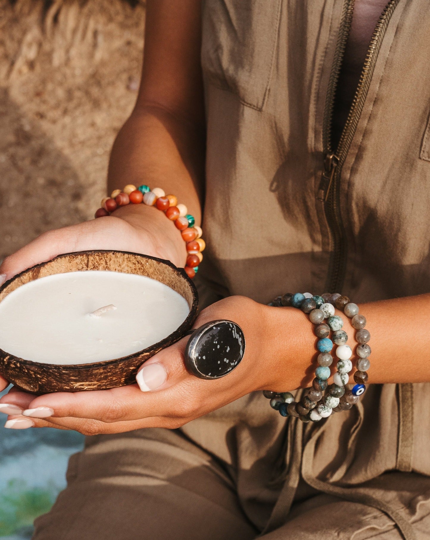 Labradorite and blue lace mexican agate Mala bracelet from Think Unique