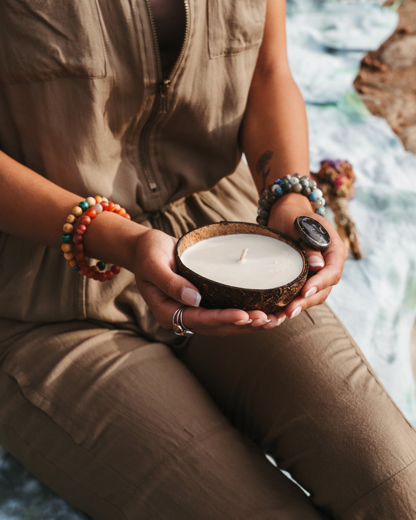 Coco Candle | Tropical Vacation - hand poured soy and coconut wax candle in a reusable natural coconut shell