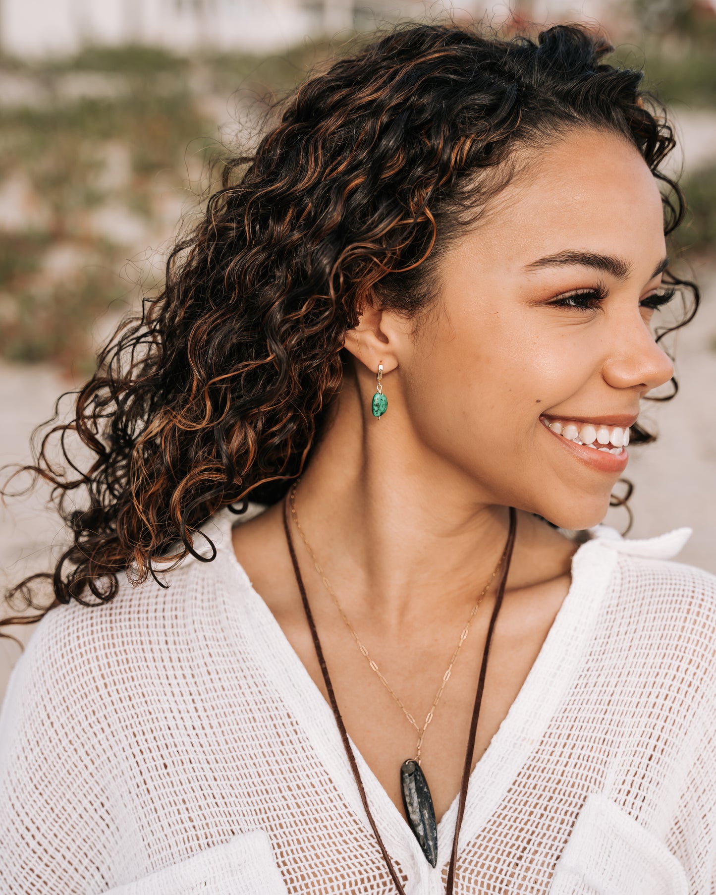 Hold Confidence close: Waterproof Turquoise Huggie Earrings in 14K Gold Fill