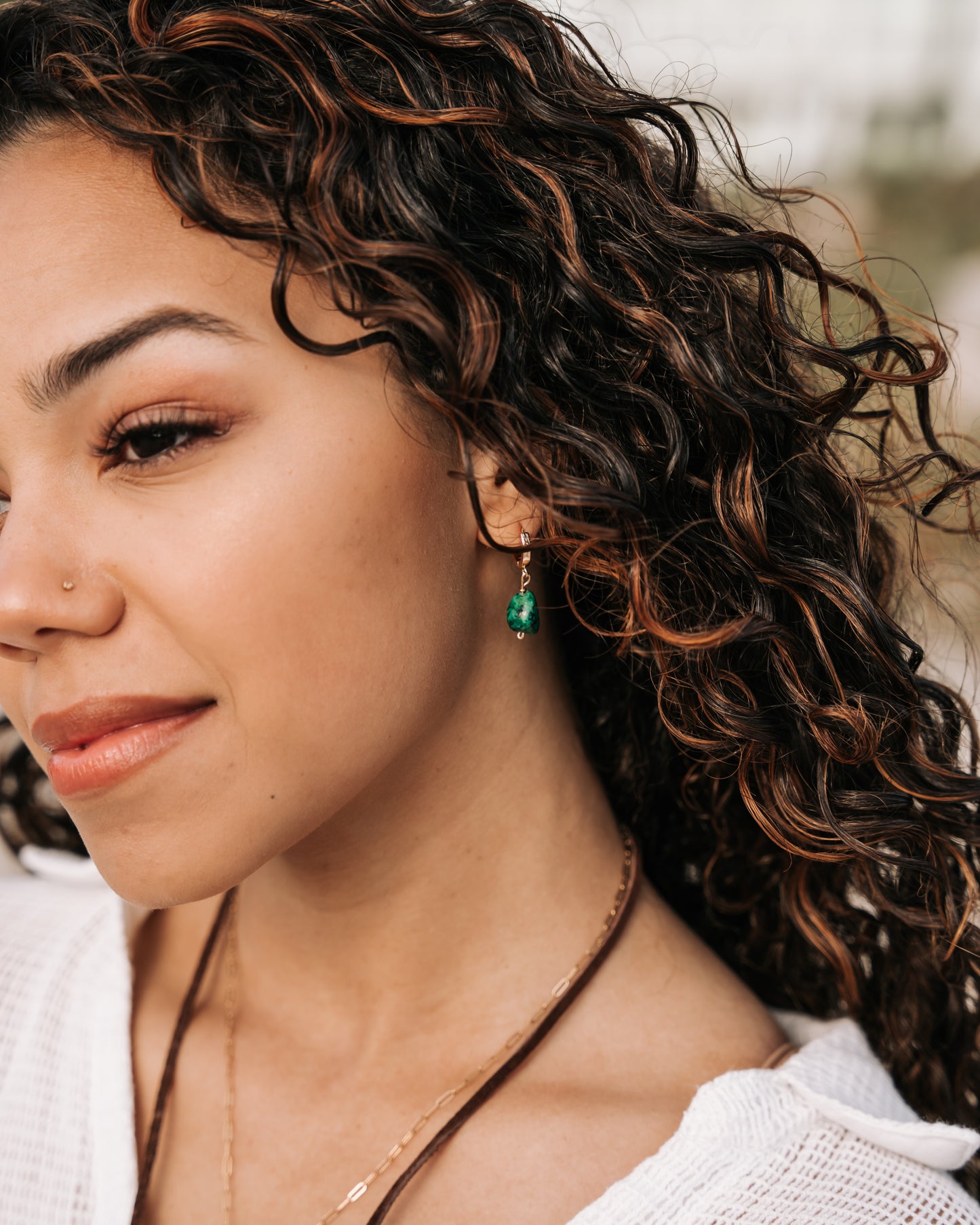 Hold Confidence close: Waterproof Turquoise Huggie Earrings in 14K Gold Fill