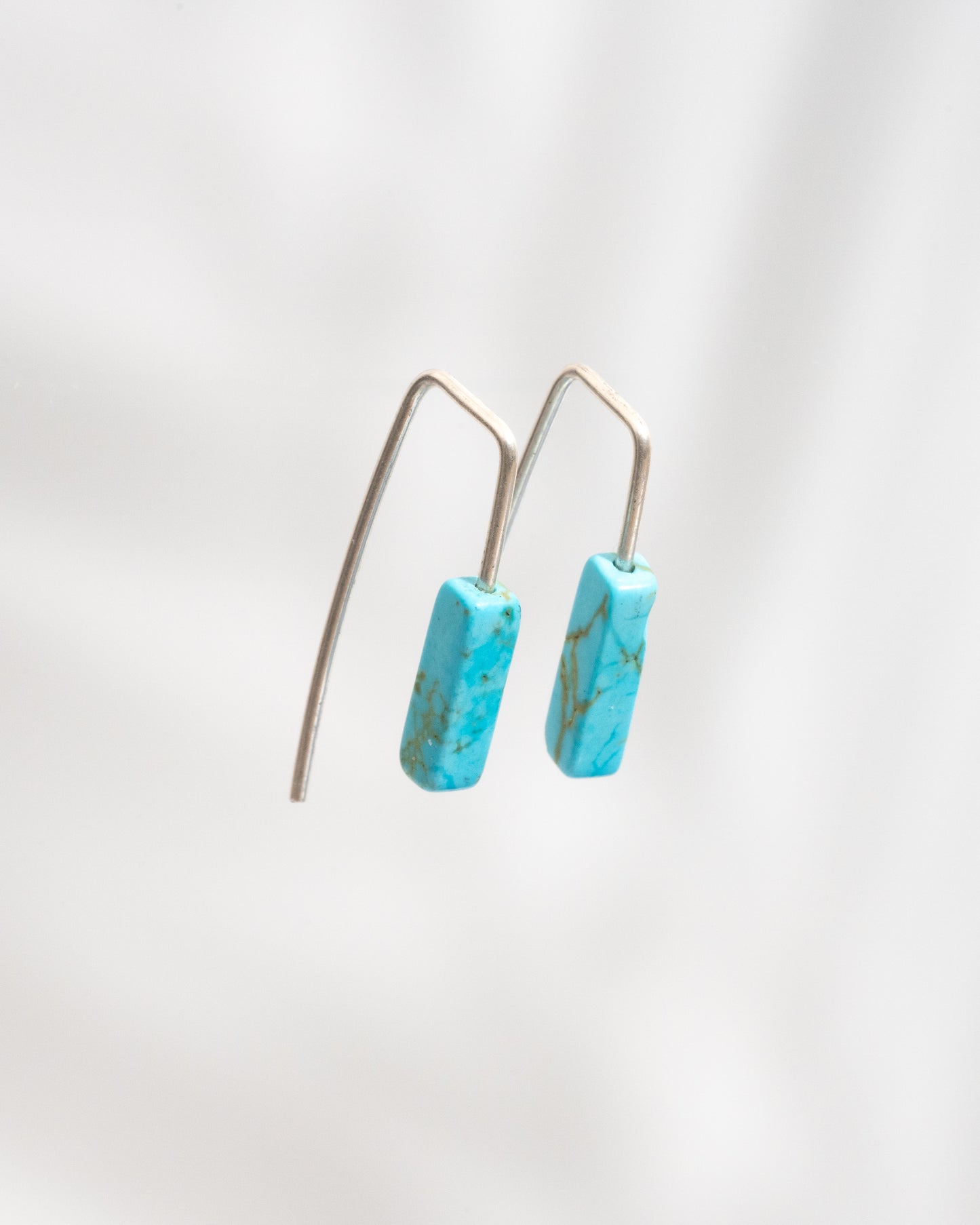 Serenity Earrings: Sterling Silver Threader Earrings with Geometric Turquoise stones