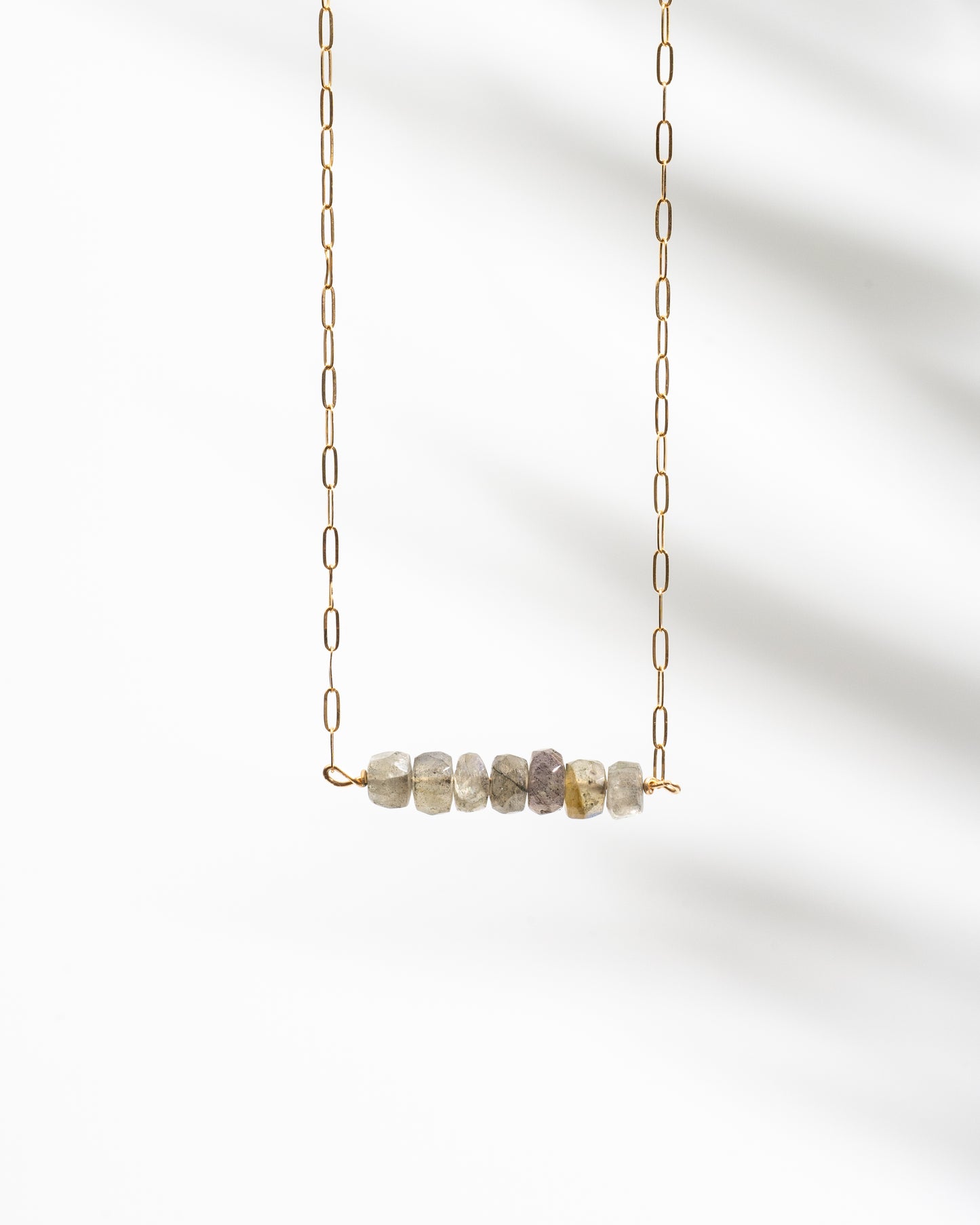 Transcendence Bar Necklace- Waterproof Labradorite Bar Necklace in 14K Gold Fill