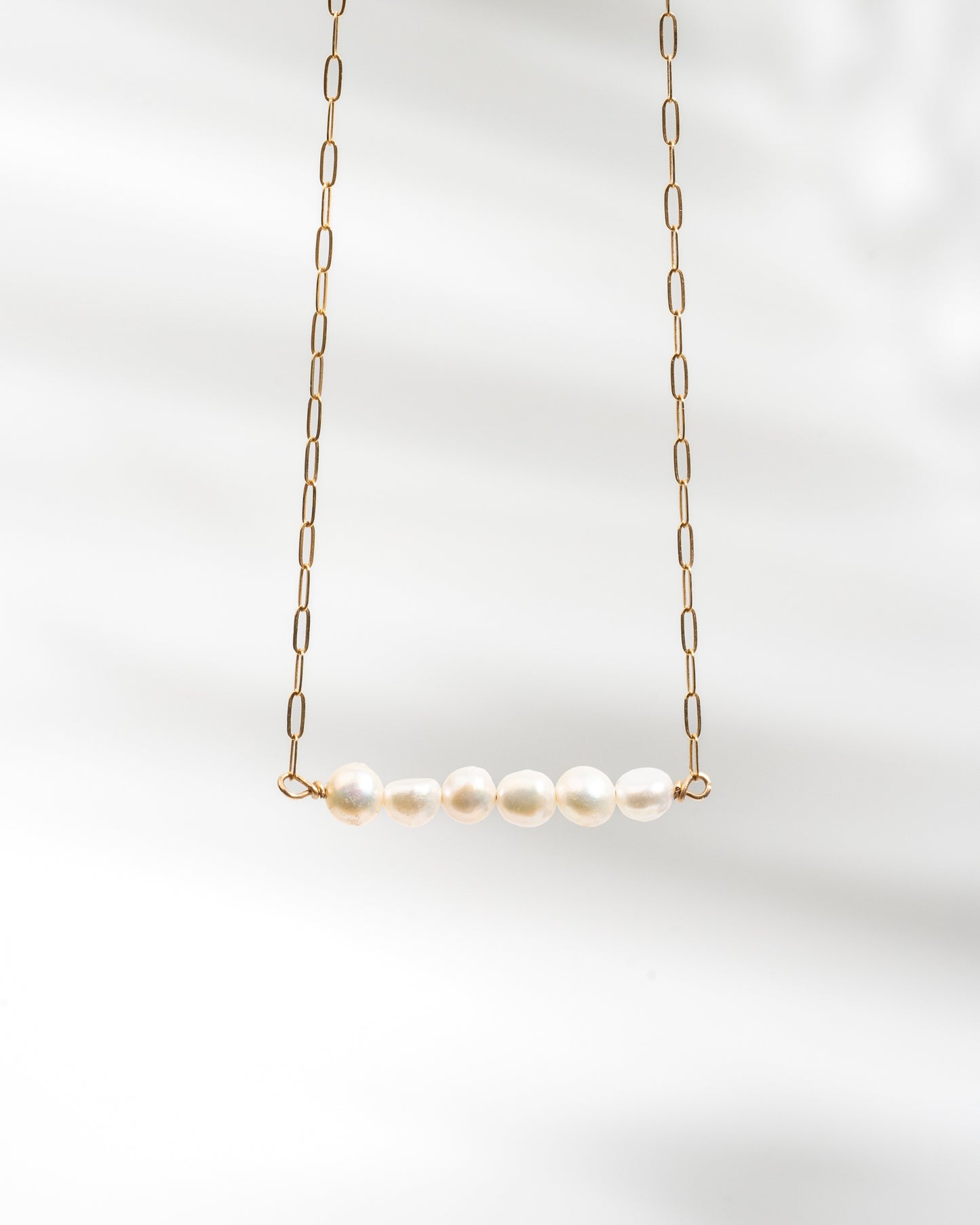 Tranquil Waters Necklace- Waterproof Pearl Bar Necklace in 14K Gold Fill