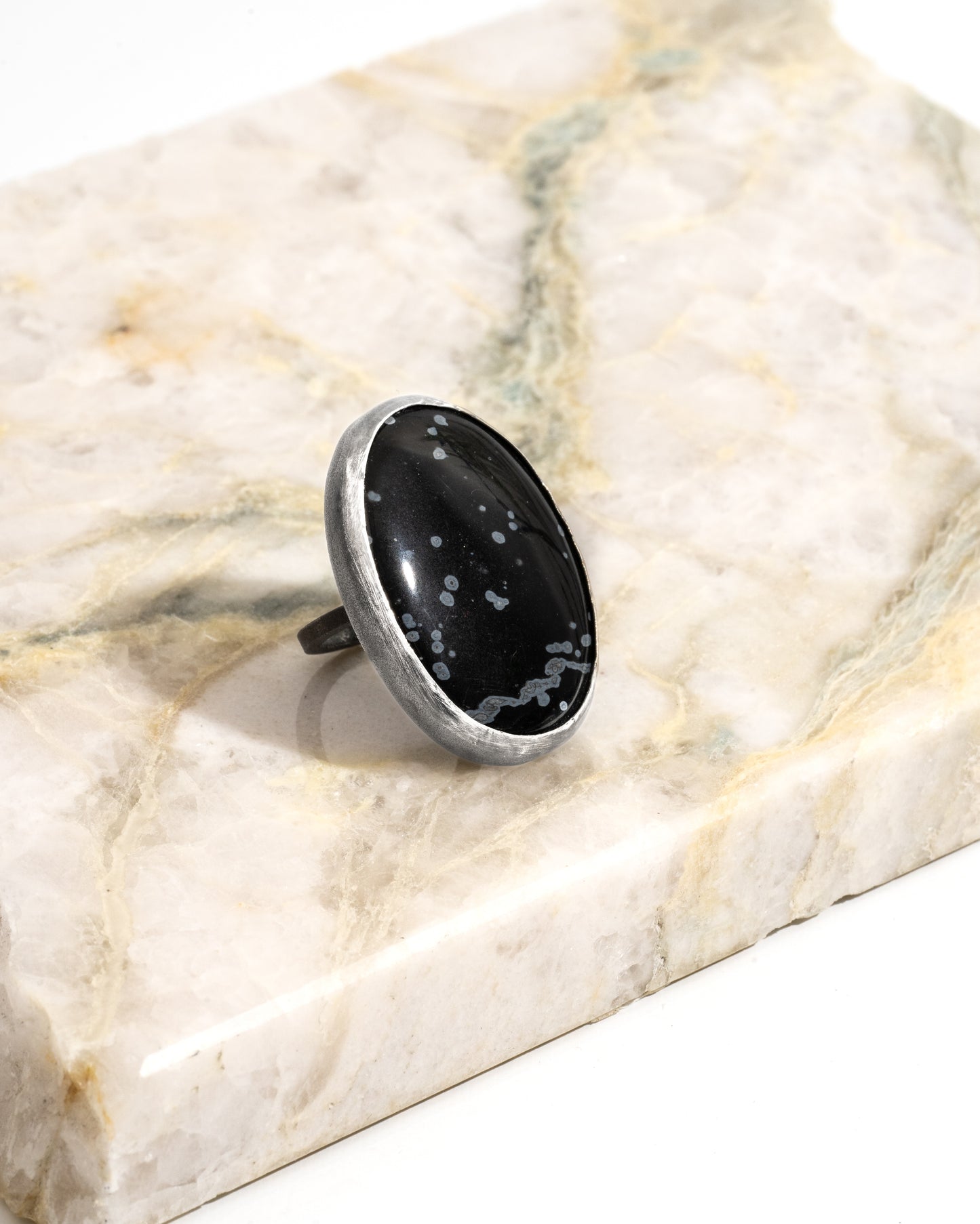 Equilibrium Ring: Snowflake Obsidian Sterling Silver Ring