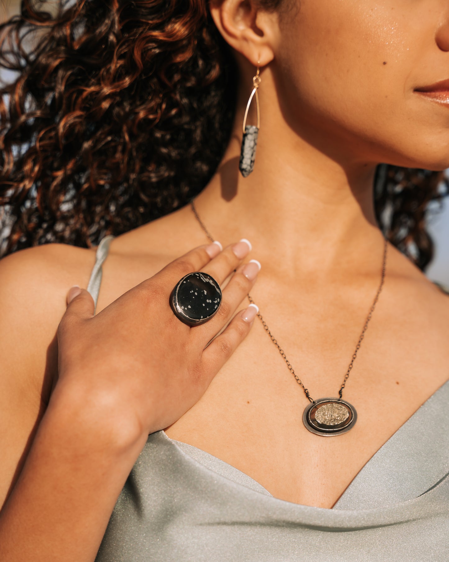 Steady as you Glow- Snowflake Obsidian Tower Earring