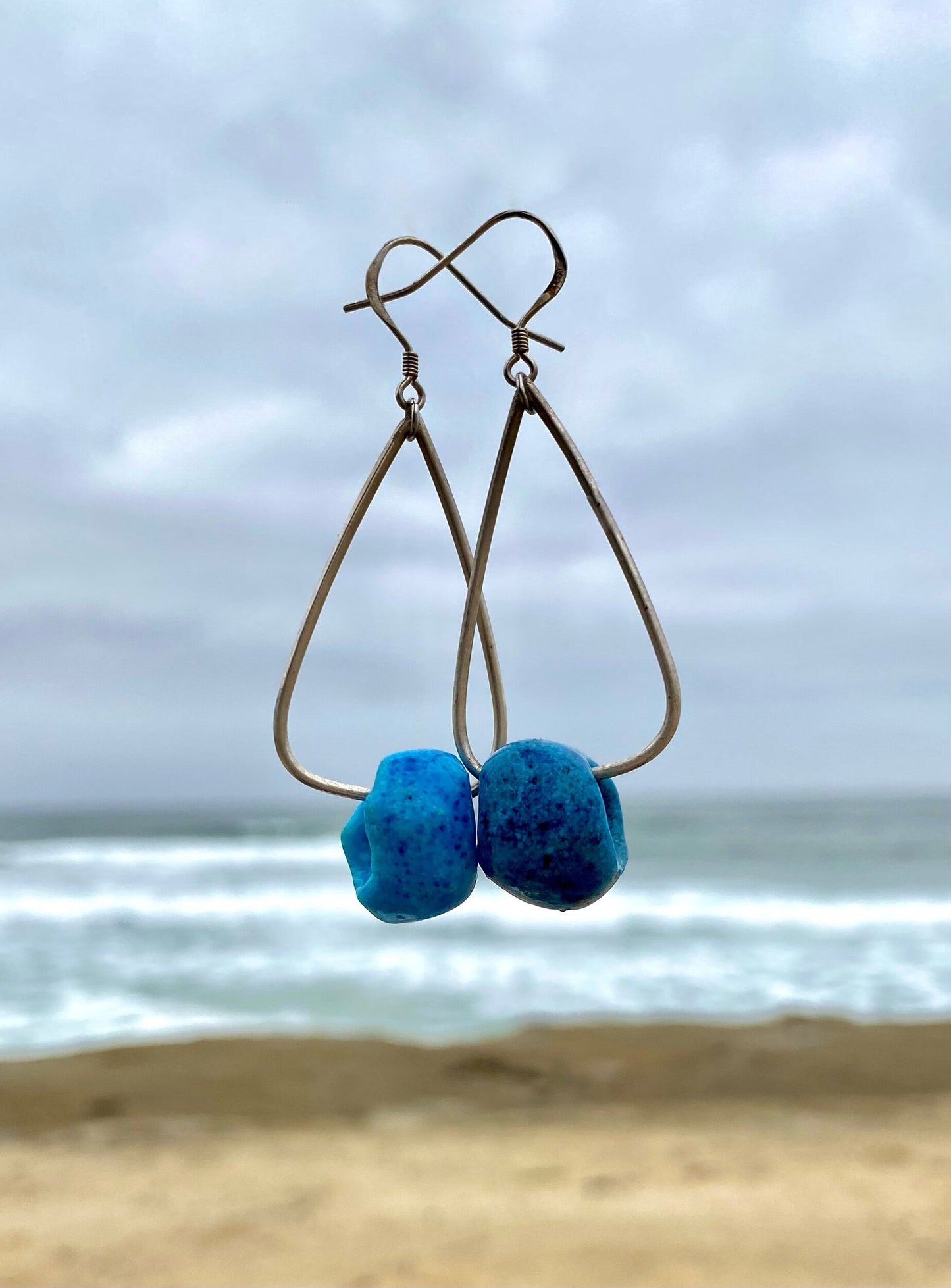 Vintage revival earrings with blue ceramic beads