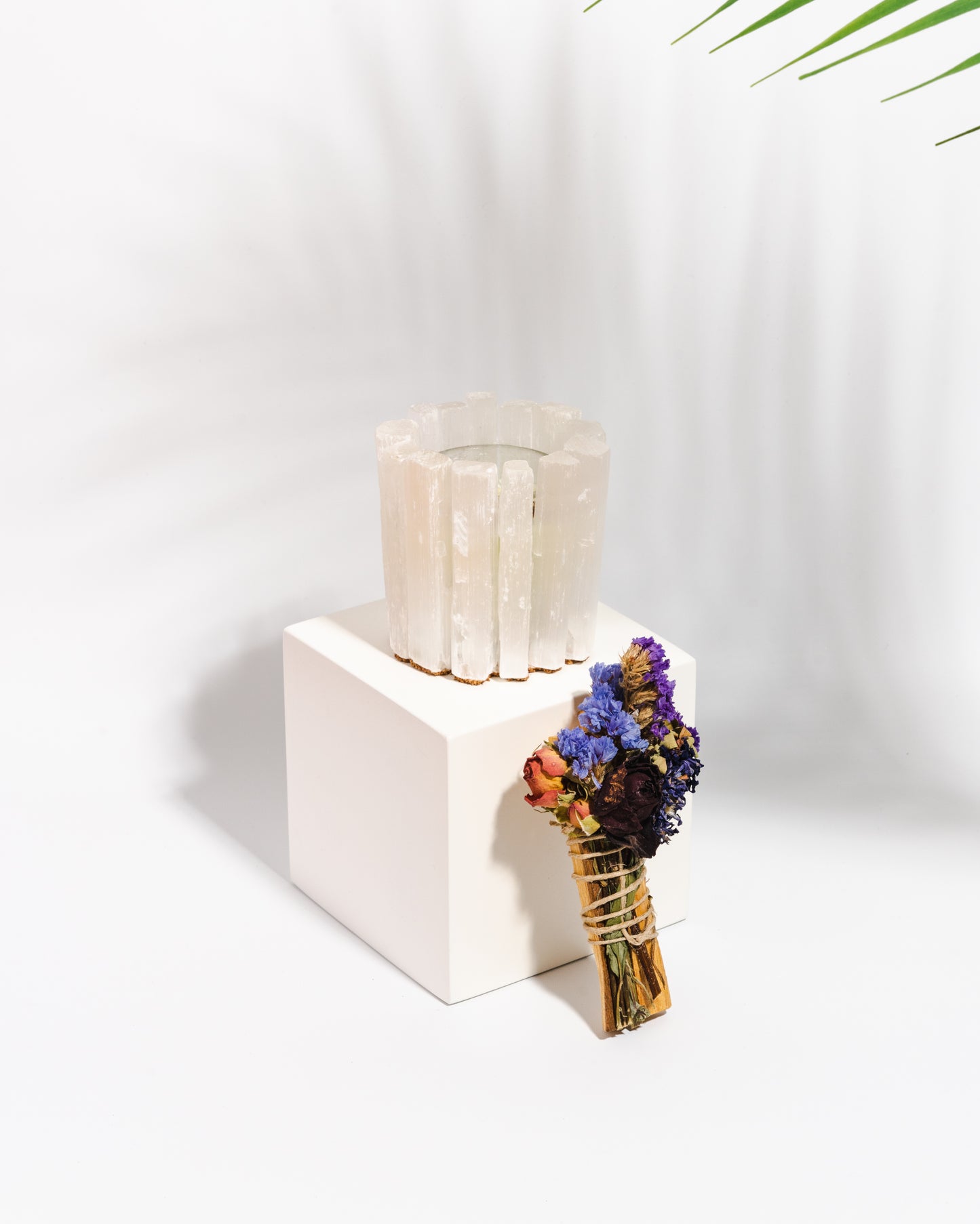 Selenite Candle and Floral Smudge Bundle gift set