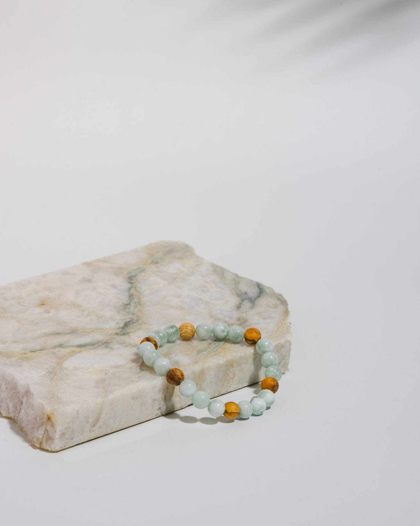 Chalcedony and Palo Santo diffuser Mala bracelet