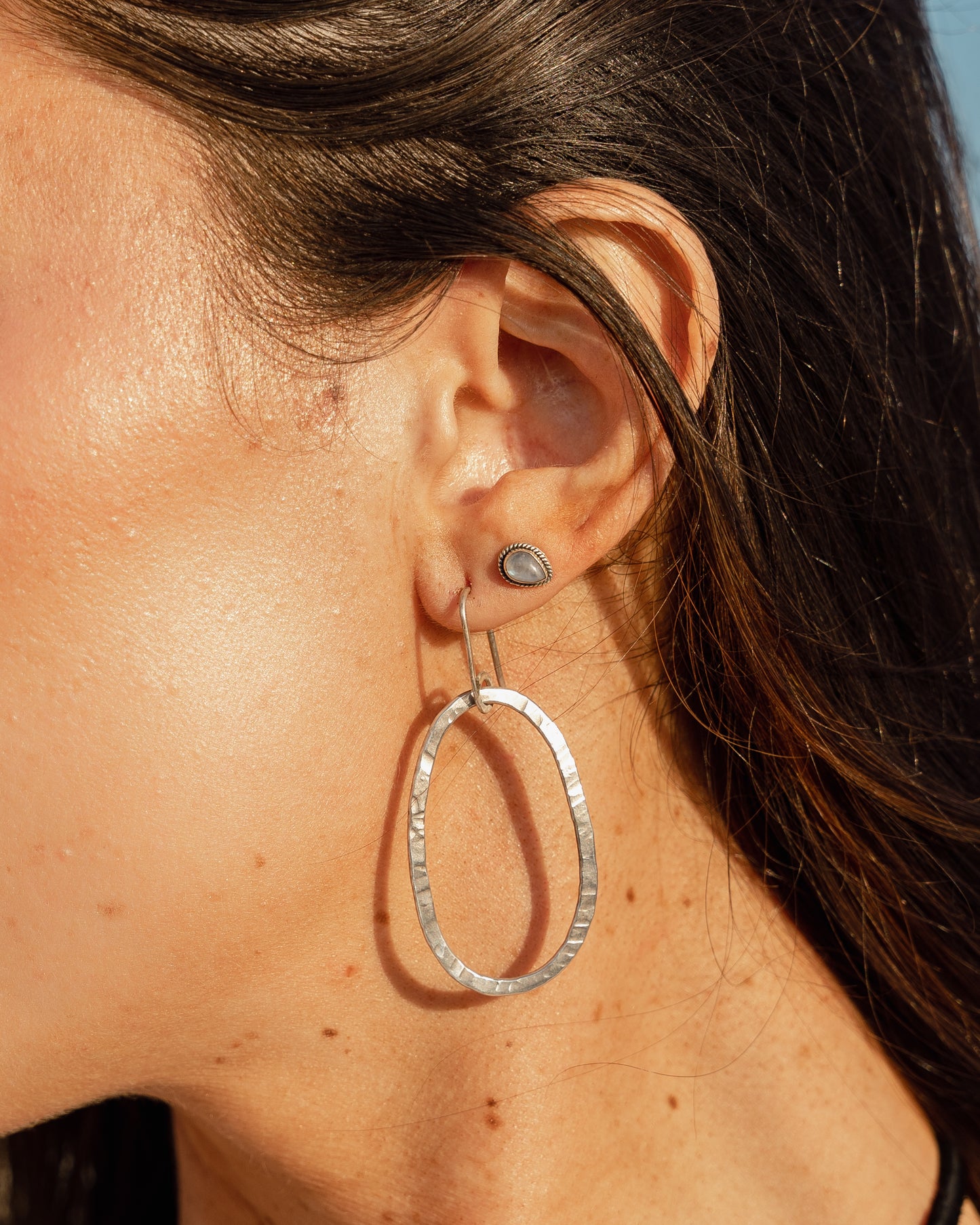 Sparkling Sterling Silver Organic Hoops (oval)