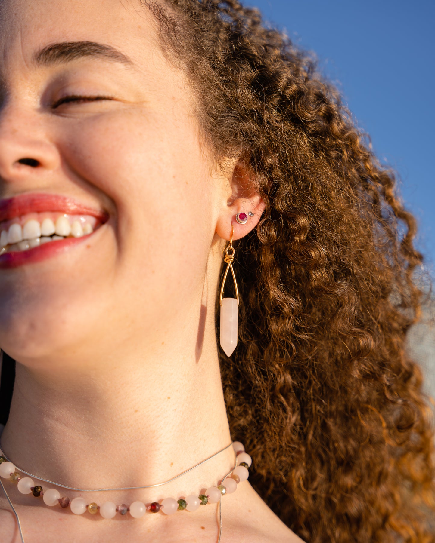 Empowered Love- Rose Quartz Tower Earring